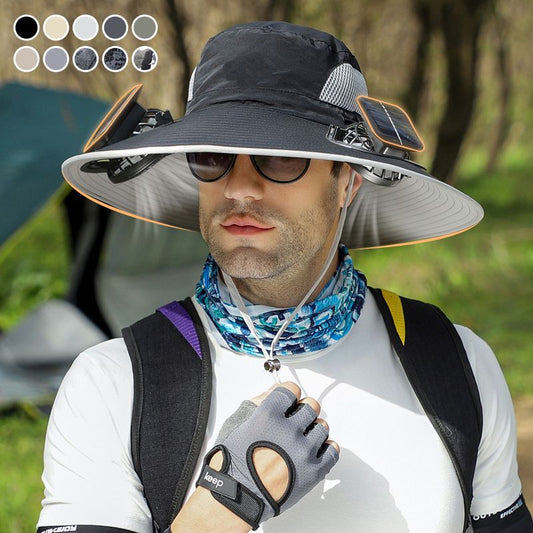 Men’s Sunscreen Fisherman Hat with 2 Detachable Solar Fans