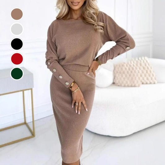 Women’s Ribbed Knit Top & Skirt Two-Piece Set