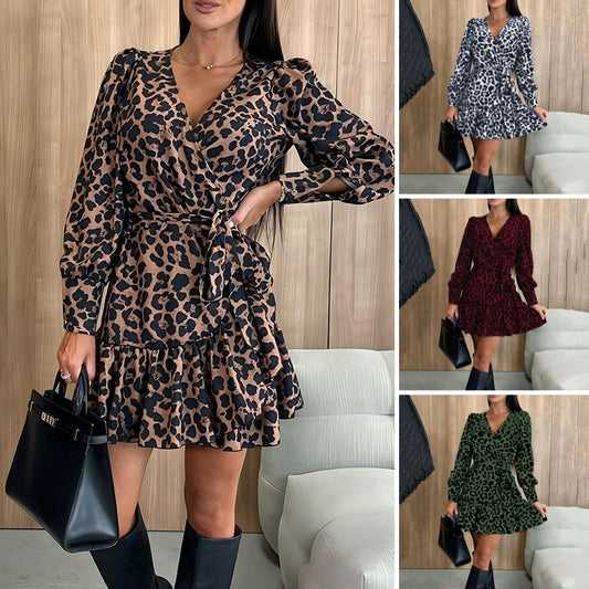 🌸Spring Specials💐Women’s Elegant Leopard Print Wrap Mini Dress