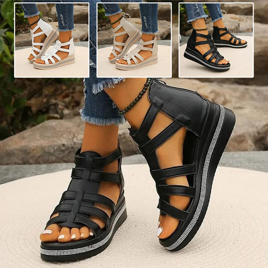 ✨2025 New Arrival👡Wedge Sandals With Rhinestone Decoration