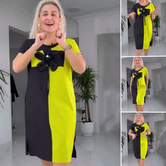 Women's Casual Black & Green Patchwork Dress