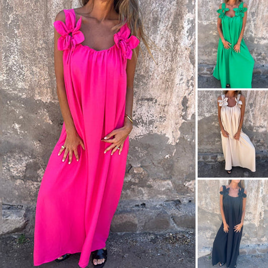 Women’s Elegant Floral Strap Maxi Dress