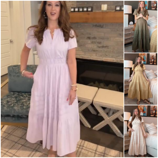 💞Spring New Arrival💞Women's Casual Summer Short-Sleeve V-Neck Long Dresses