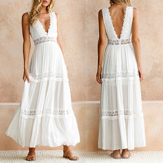 💕Spring New Arrival💕V-Neck Lace Back Maxi Dress