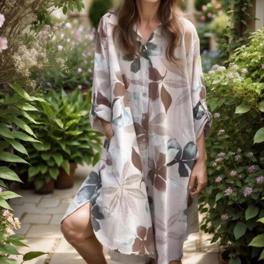 Women's Comfortable Loose-Fit Printed Shirt Dress