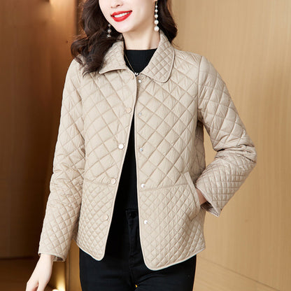 Women's Warm Button-Down Quilted Jacket With Pockets