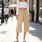 👖 50% OFF💫Women's High Waisted Wide Leg Linen Elastic Smock Waist Capri Pants