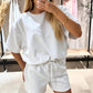 🩳 Women's Lounge Set – Relaxed Top & Shorts, Adjustable Drawstring, Deep Pockets