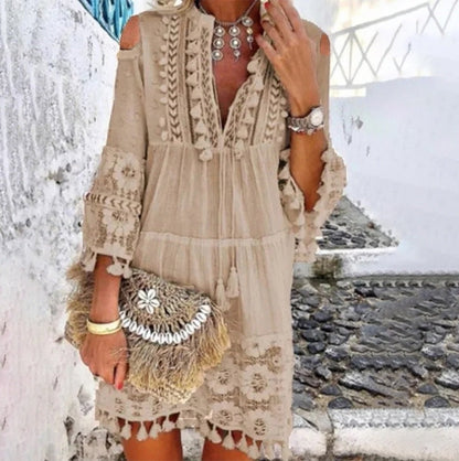 🌸50% OFF! ✨ Women's Cotton Linen Embroidered Dress – Loose, Breathable, UV Protection 👒