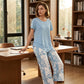 💙Casual Round Neck Layered Tunic Top and Wide Leg Pants Set