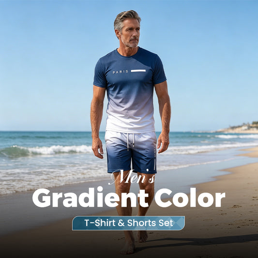 Men's Gradient Color T-Shirt & Shorts Set