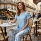 💙Casual Round Neck Layered Tunic Top and Wide Leg Pants Set