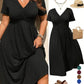 👗Plus Size V-Neck Ruched Short Sleeve Midi Dress, Casual Summer Flowy A-Line Dress