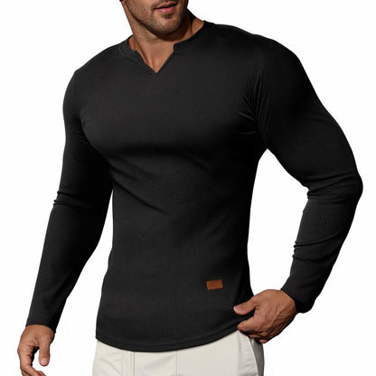 V-Neck Longline Ribbed Tees Shirts