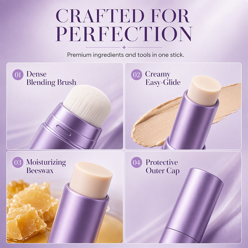 Creamy foundation stick texture and integrated brush design