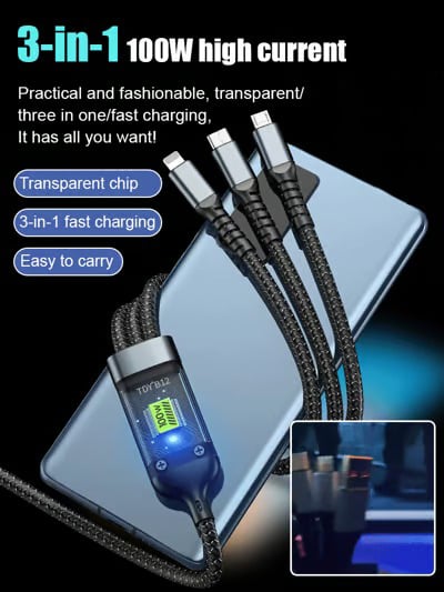 🎉Buy 1 Get 1 Free🎉Transparent Luminous Super Fast Charging 3-in-1 Data Cable