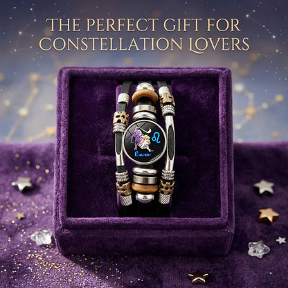 💥Last-Day Sale for $9.99☪️Glow-in-the-Dark Leather Zodiac Sign Bracelet For Men and Women (6.9/8.1 inches)♑️