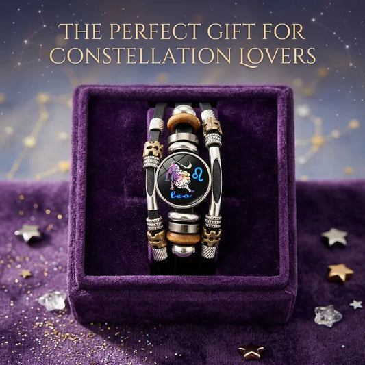 💥Last-Day Sale for $9.99☪️Glow-in-the-Dark Leather Zodiac Sign Bracelet For Men and Women (6.9/8.1 inches)♑️