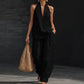 Boho Linen Two Piece Set - Halter Neck Sleeveless Top Wide Leg Pants Set