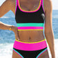 👙Hot Sale🌈Color Block Patchwork Nylon Sporty 3-Piece Bikini Set