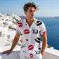Men's Kiss Print Short-Sleeve Button-Up Shirt
