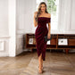 💃Women's Elegant Off The Shoulder Ruched Velvet Dress