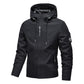Men's Solid Color Waterproof Windproof Drawstring Zip-up Hoodie Jacket