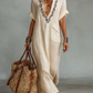 🔥Women's Minimalist Linen Blend Embroidered Short-sleeved Shirt Maxi Dress