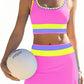 👙Hot Sale🌈Color Block Patchwork Nylon Sporty 3-Piece Bikini Set
