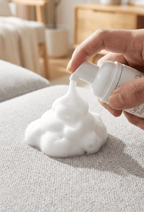 Foam cleaner being applied to a fabric surface