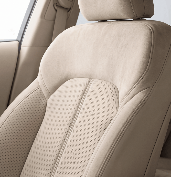 Light-colored fabric car seat