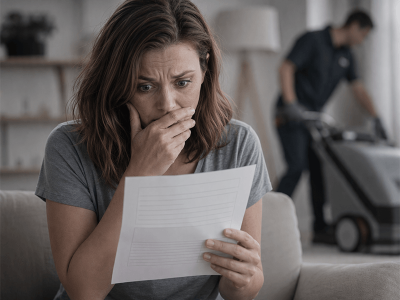 A homeowner worried about professional carpet cleaning costs