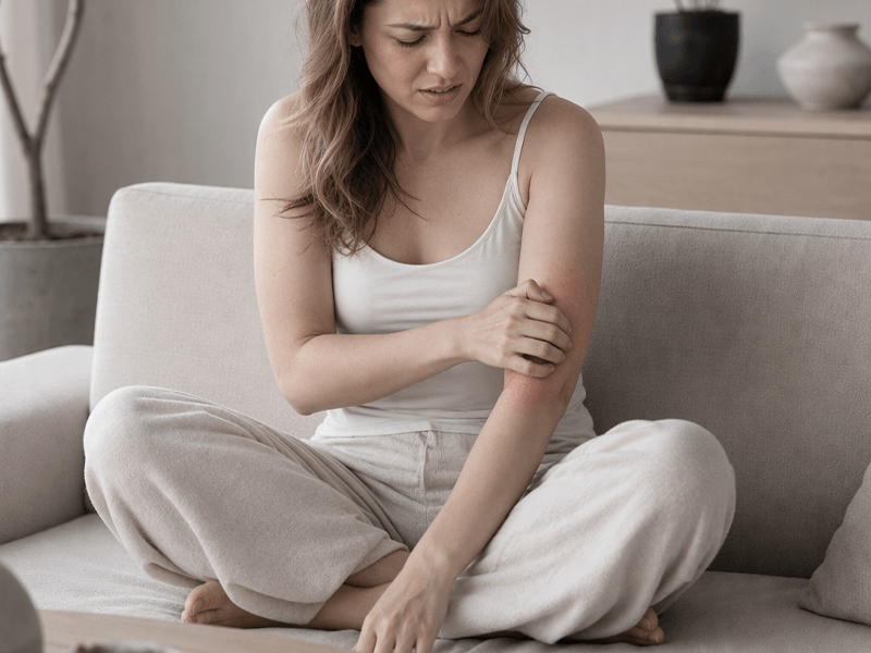 A woman affected by allergens in the home