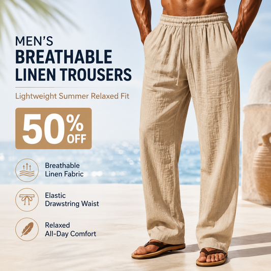 👖50% OFF!✨Men's Breathable Linen Trousers – Loose Fit, Drawstring Waist, Functional Pockets 🌿