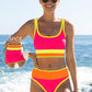 👙Hot Sale🌈Color Block Patchwork Nylon Sporty 3-Piece Bikini Set