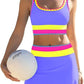 👙Hot Sale🌈Color Block Patchwork Nylon Sporty 3-Piece Bikini Set