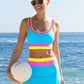 👙Hot Sale🌈Color Block Patchwork Nylon Sporty 3-Piece Bikini Set