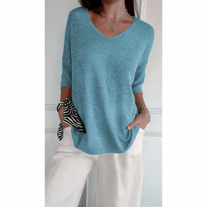 👚 50% OFF NOW! 💎 Solid Color Knitted V-Neck Top – Breathable Comfort, Minimalist Elegance & Timeless Style ✨