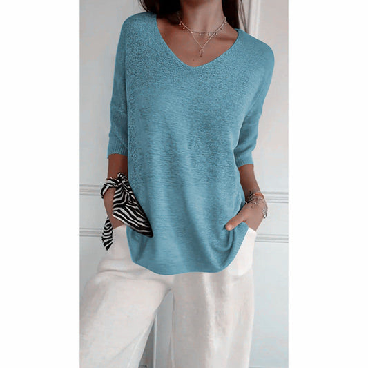 👚 50% OFF NOW! 💎 Solid Color Knitted V-Neck Top – Breathable Comfort, Minimalist Elegance & Timeless Style ✨