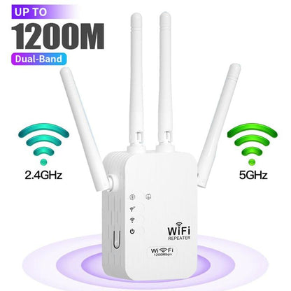1200Mbps Dual Band (5GHz/2.4GHz) WiFi Extender Covers 10,000 sq. ft & 50 Devices