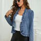 Women's Ruffle Trim Open-Front Denim Jacket