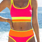 👙Hot Sale🌈Color Block Patchwork Nylon Sporty 3-Piece Bikini Set