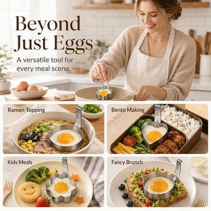 🥚🍳304 Stainless Steel Egg Ring Mold – Fun Shapes, Leak-Resistant Flat Base & Easy-Release
