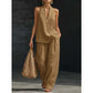 Boho Linen Two Piece Set - Halter Neck Sleeveless Top Wide Leg Pants Set
