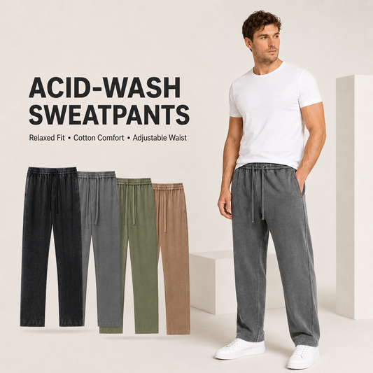 Men’s Acid-Wash Cotton Sweatpants – Relaxed Fit