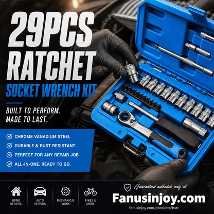 ⏳50% OFF!🔧29pcs Core Ratchet Socket Wrench Kit – Chrome‑vanadium steel, 11 sockets & 10 bits. Perfect for car repairs & DIY 🛠️✨