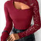 Women's Asymmetrical Cutout Lace Sleeve Top