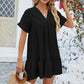 🩵Fashion Loose V-Neck Pleated Short Dress