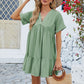 🩵Fashion Loose V-Neck Pleated Short Dress