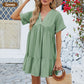 🩵Fashion Loose V-Neck Pleated Short Dress